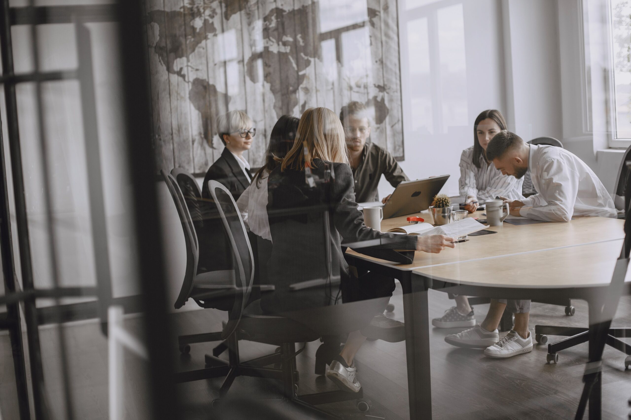 Employees in a meeting.